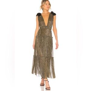 Sabina Musayev Gold and Black Midi Dress